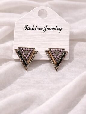Fashion Jewelry Pink Triangle Bead Stud Earrings 925 posts